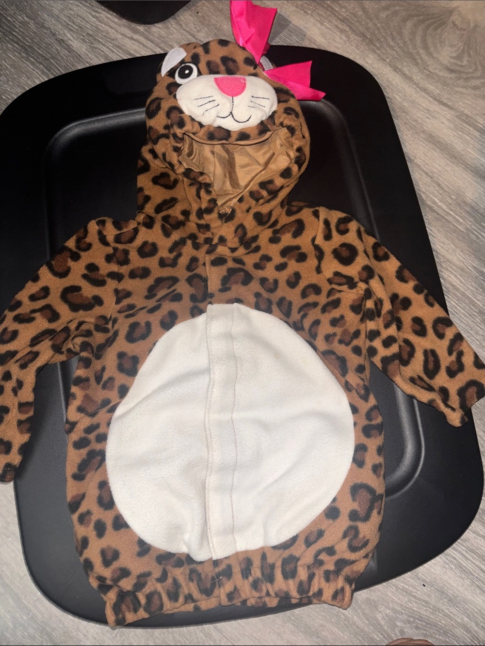 Old Navy Brown Leopard Hooded Kids Costume with Pink Bow